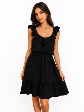 See You Monday Classic Coquette Black Ruffle Tiered Mini Dress